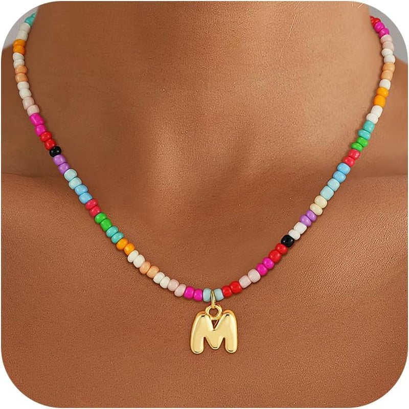 Maxcate Valentines Day Gifts for Kids Teen Girls Women - Bubble Colorful Initial Necklaces for Teen Girl Gifts Trendy Stuff Birthday Valentines Gift Choker Necklace for Women Girl Kids Jewelry - Image 1